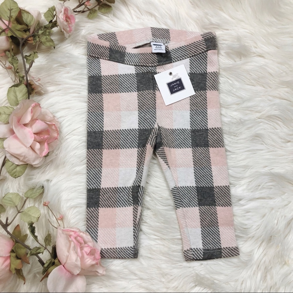 NWT Janie and Jack pink and grey plaid baby pants